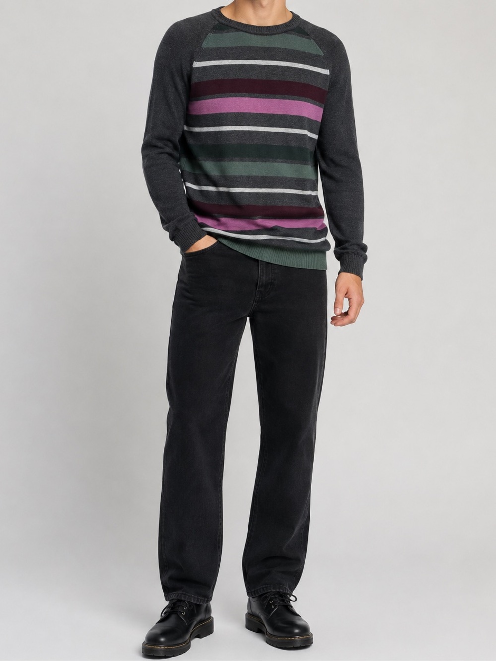 Springfield UP 100% Cotton Mens Shirt Large Pullover Long Sleeve Knit Striped L